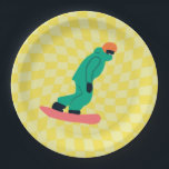 Plato De Papel Freerider Snowboarder Green Suit Checkpoint Yellow<br><div class="desc">ilustracion de Guay caprichoso arte de coloridos snowboard,  snowboard downhill in mountain,  on new snow en polvo. Snowboard y deportes al aire libre de Navidad. Regalos de Snowboard. Regalos del equipo de Snowboard. Retro rebajó los cheques de snowboard a cuadros.</div>