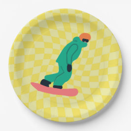 Plato De Papel Freerider Snowboarder Green Suit Checkpoint Yellow