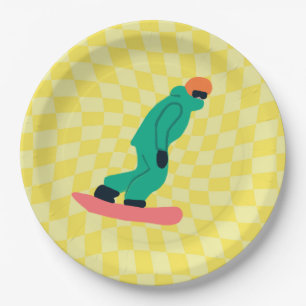 Plato De Papel Freerider Snowboarder Green Suit Checkpoint Yellow