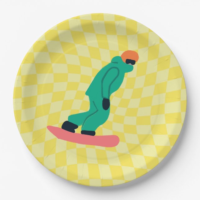 Plato De Papel Freerider Snowboarder Green Suit Checkpoint Yellow (Anverso)