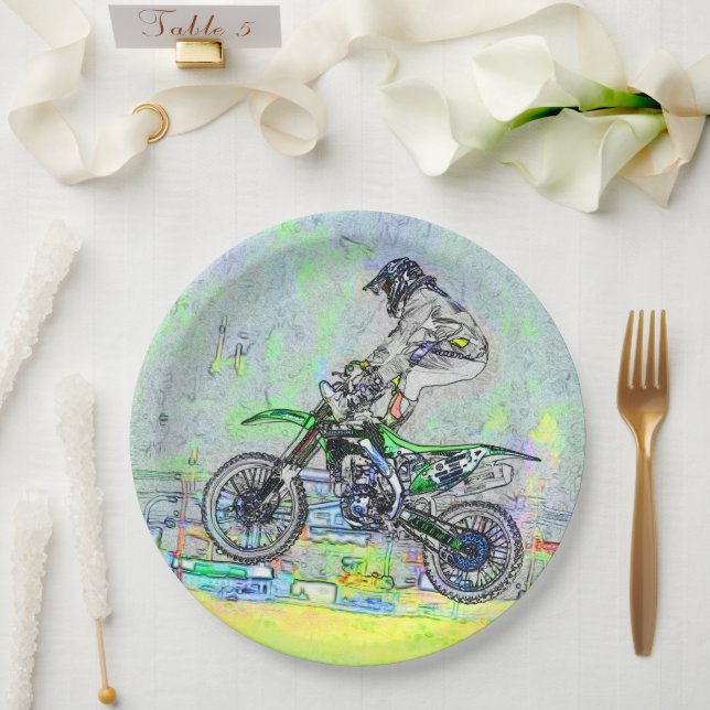 Plato De Papel Freestyle Stuntman - Motocross Rider (Boda)