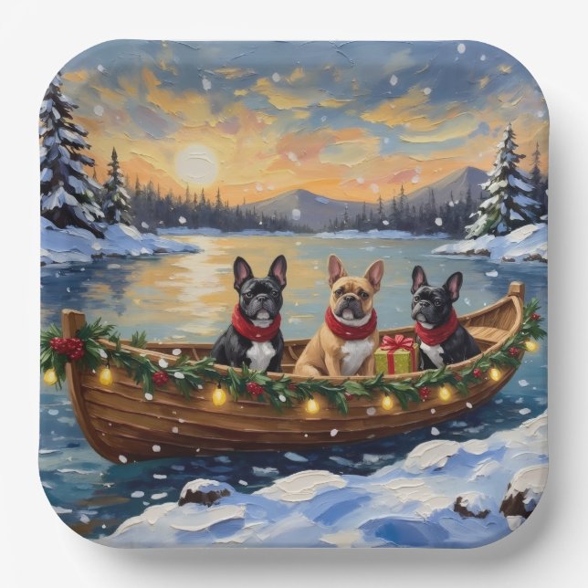 Plato De Papel French Bulldog Christmas Boat Holiday (Anverso)