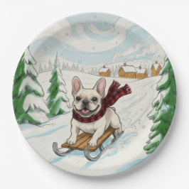 Plato De Papel French Bulldog Sledding, Paper Plates