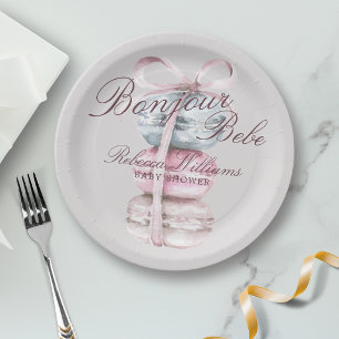 Plato De Papel French Macaron Bonjour Bebe Baby shower