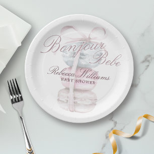 Plato De Papel French Macaron Bonjour Bebe Baby shower