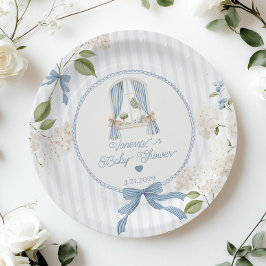 Plato De Papel French Nursery Baby Shower Blue Stripes Bow