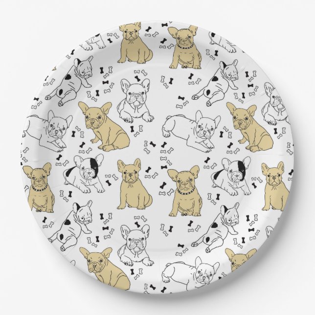Plato De Papel Frenchie ama a los huesos (Anverso)