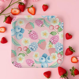 Plato De Papel Fresa 1er cumpleaños Berry Papel rosa dulce Pla