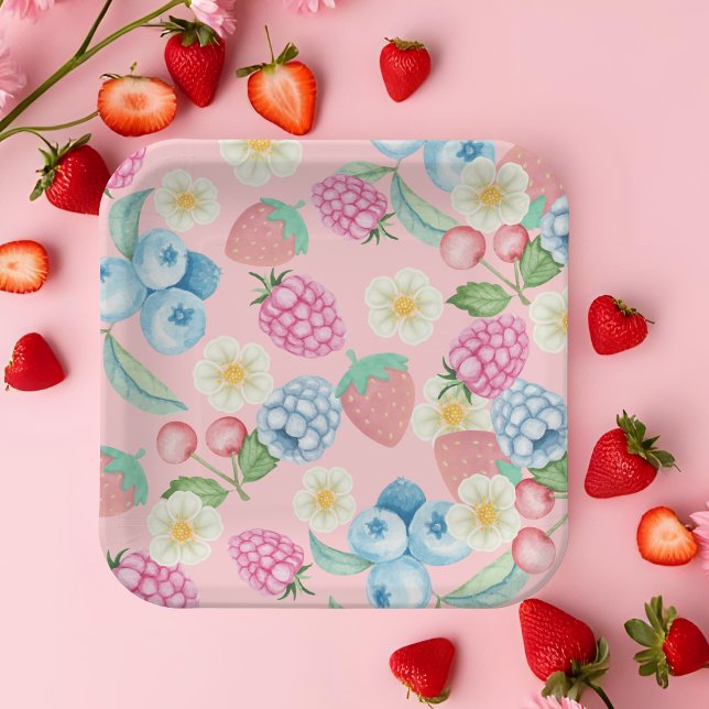 Plato De Papel Fresa 1er cumpleaños Berry Papel rosa dulce Pla (Subido por el creador)