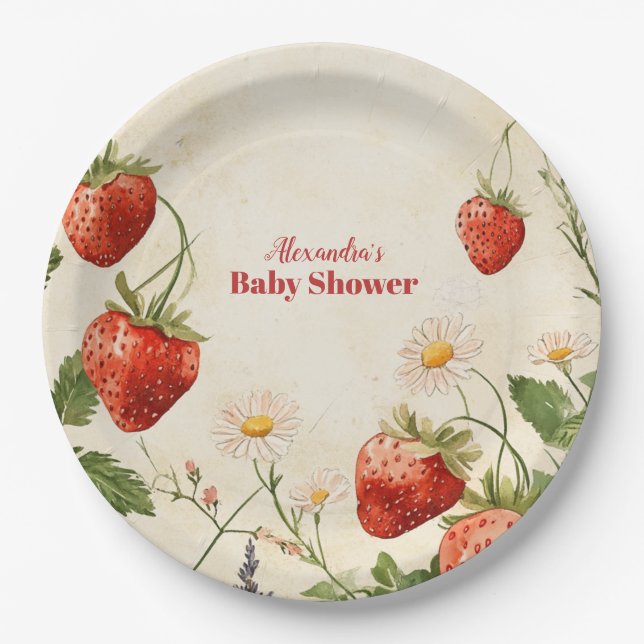 Plato De Papel Fresa Baby Shower Berry Sweet (Anverso)