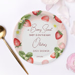 Plato De Papel Fresa bebé ducha berry dulce plantilla<br><div class="desc">Fresa bebé ducha baya fresa fresas fresas fresa flores de fresa arco moderno ducha de bebé plantilla de vajilla personalizada placas de papel</div>