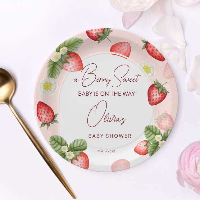 Plato De Papel Fresa bebé ducha berry dulce plantilla (Strawberry baby shower personalized tableware berry sweet template paper plates)