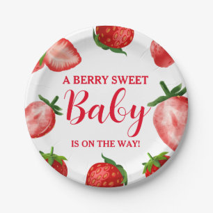 Plato De Papel Fresa Berry Dulce Bebé ducha En camino