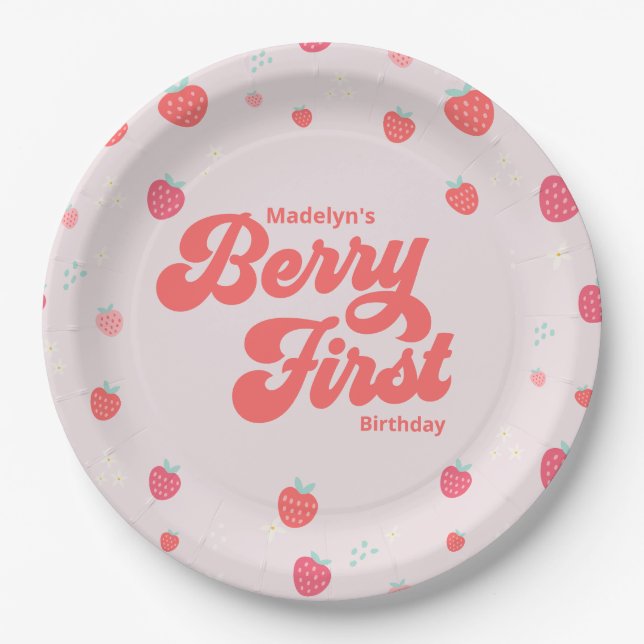 Plato De Papel Fresa Berry Primeros Cumpleaños Bolas de Verano (Anverso)