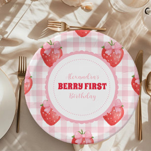 Plato De Papel Fresa Berry Sweet Boho Primer cumpleaños