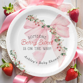 Plato De Papel Fresa Berry Sweet Pink Bow Baby Shower