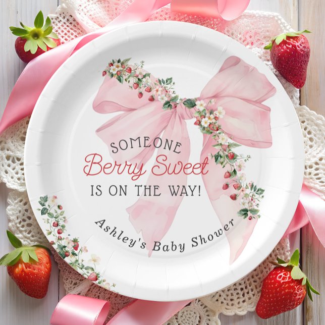 Plato De Papel Fresa Berry Sweet Pink Bow Baby Shower (Subido por el creador)