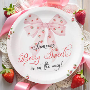Plato De Papel Fresa Berry Sweet Rubor Pink Bow Baby Shower