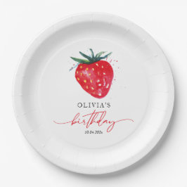 Plato De Papel Fresa Birthday Berry nombre Placas