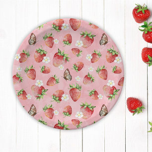 Plato De Papel Fresa con Mariposa