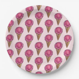 Plato De Papel Fresa Crema De Hielo Rosa Scoop Waffle Cone Foodie
