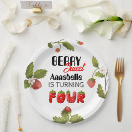 Plato De Papel Fresa Cuarto Cumpleaños