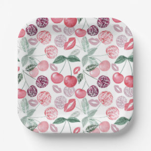 Plato De Papel Fresa de cereza roja