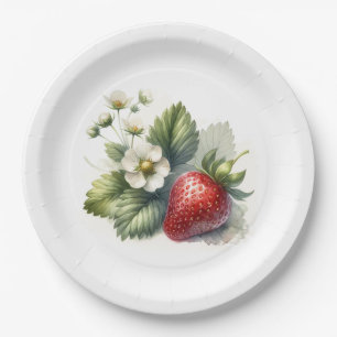 Plato De Papel Fresa dulce y flor