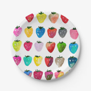 Plato De Papel Fresa dulzura linda fruta acuarela