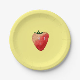 Plato De Papel Fresa dulzura linda fruta acuarela