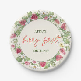 Plato De Papel Fresa Floral Chica Berry Primer cumpleaños