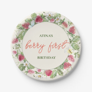 Plato De Papel Fresa Floral Chica Berry Primer cumpleaños