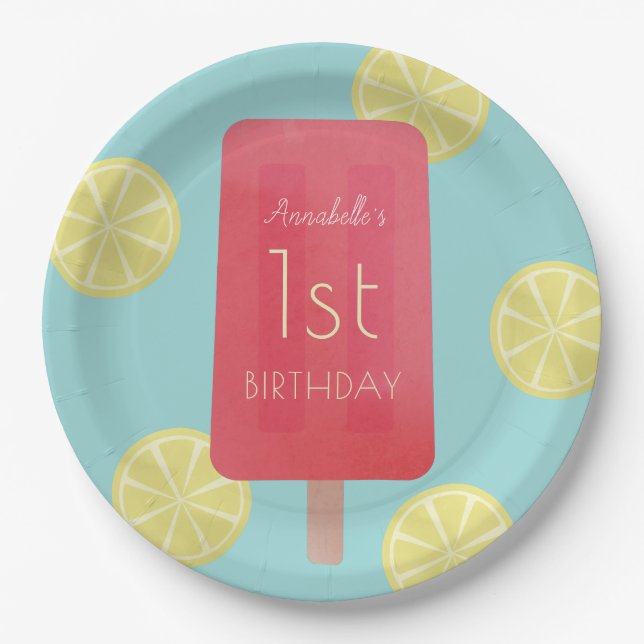 Plato De Papel Fresa Lemonade Popsicle Chica (Anverso)