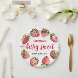 Plato De Papel Fresa primer cumpleaños Berry Sweet