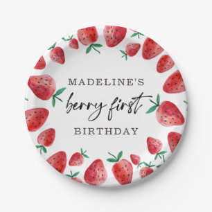 Plato De Papel Fresa Primer Cumpleaños Primer Berry Sweet Chica P