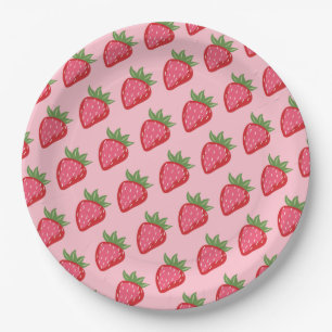 Plato De Papel Fresa Roja Rosa Dulce Fruta 