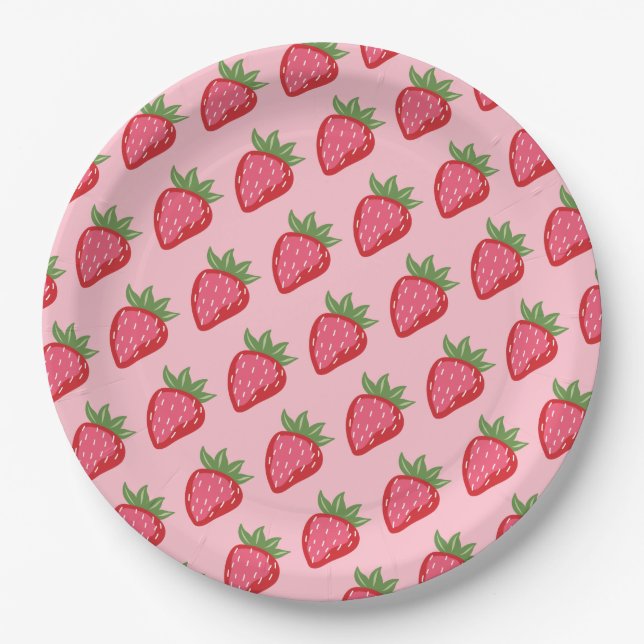 Plato De Papel Fresa Roja Rosa Dulce Fruta  (Anverso)