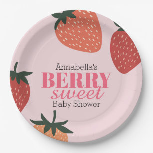 Plato De Papel Fresa Rosa Berry Sweet Baby Shower