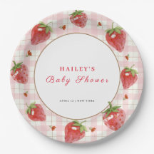 Fresa rosa Berry Sweet Gingham Baby Shower