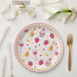 Plato De Papel Fresa Rosa Caprichosa