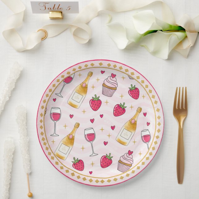 Plato De Papel Fresa Rosa Caprichosa (Boda)