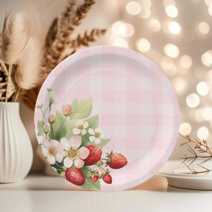 Plato De Papel Fresa rosa ginebra bebé ducha