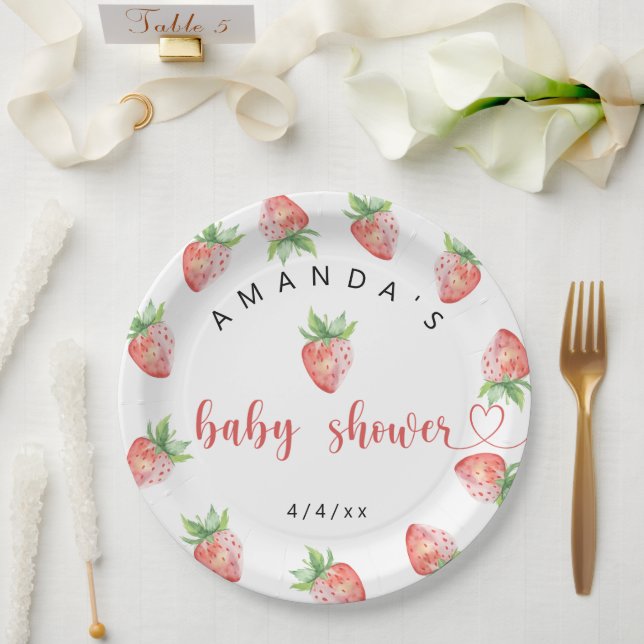 Plato De Papel Fresas - Baby shower (Boda)