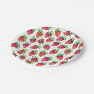 Plato De Papel Fresas con sabor a fruta de la acuarela colorida