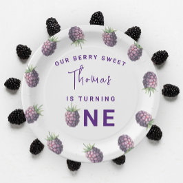 Plato De Papel Fresas de color de agua fiesta de primer cumpleaño
