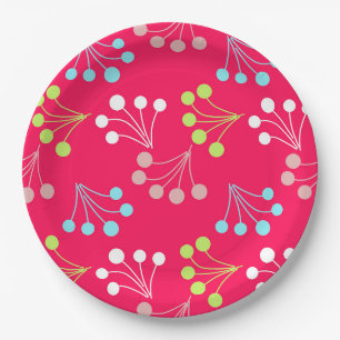 Plato De Papel Fresas de color sólido patrón simple retro sesenta