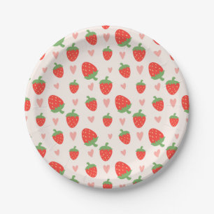 Plato De Papel Fresas dulces y placas de papel para el corazón