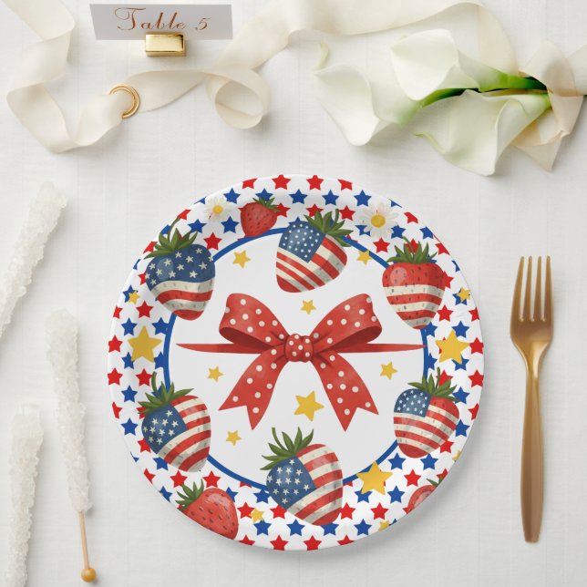 Plato De Papel Fresas Patrióticas  (Boda)