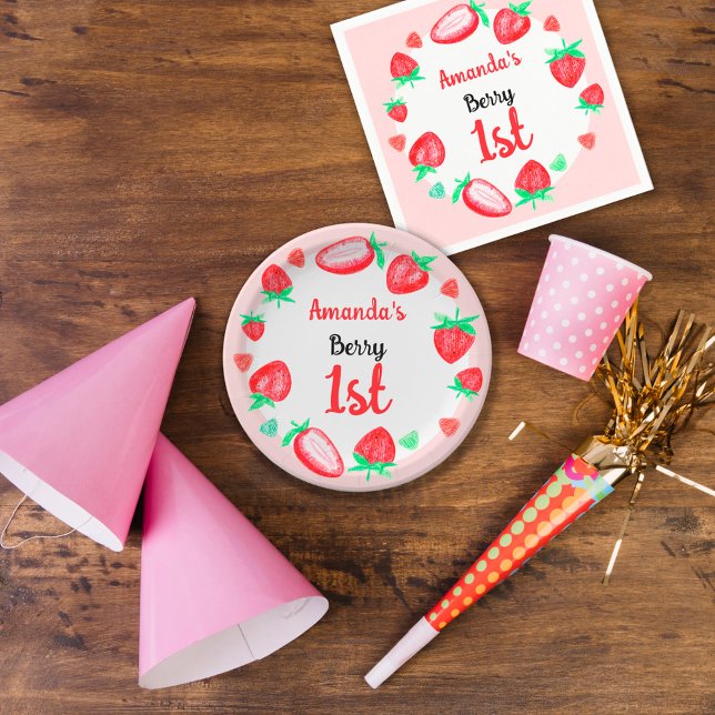 Plato De Papel Fresas primer cumpleaños berry primero (Subido por el creador)