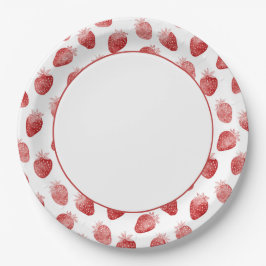 Plato De Papel Fresas Rojas Fruta Cumpleaños 16